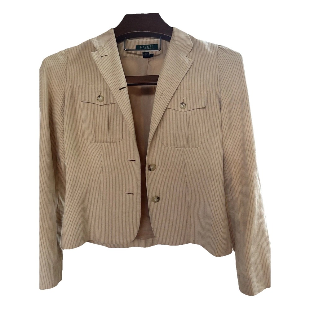 Ralph‎ Lauren 5 Cape Grace Blazer Jacket Linen Tan Size 5 Safari Khaki Pockets